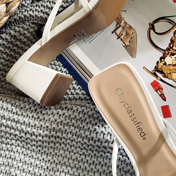 New🔥 White Crisscross Strap Low Block Heel Slide Sandal Square Open Toe Slip-On - Picture 6 of 6